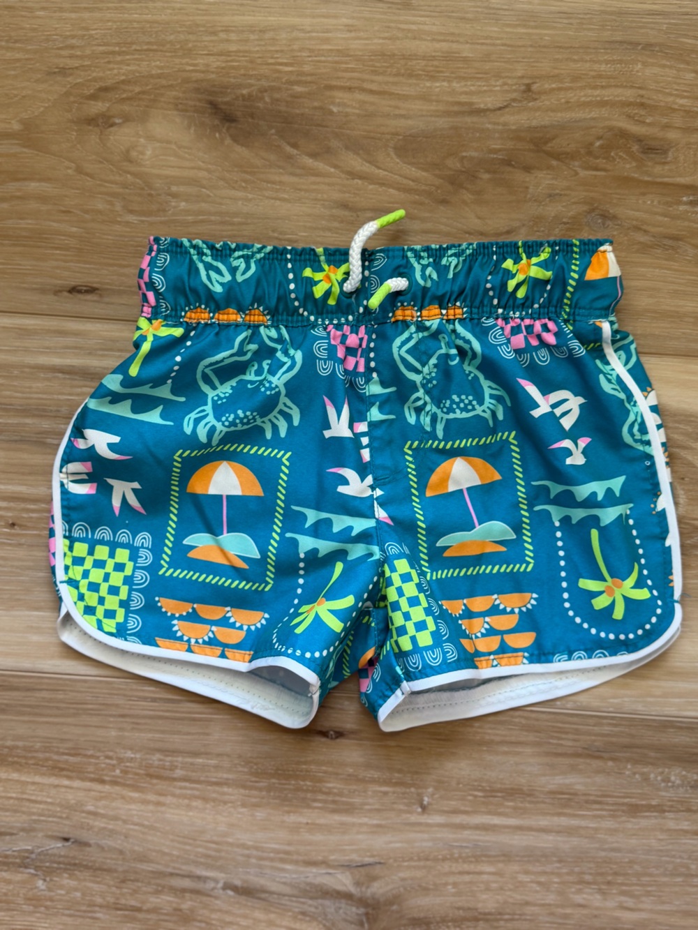 Cat & Jack Teal Crab Print Swim Shorts with Orange Accents